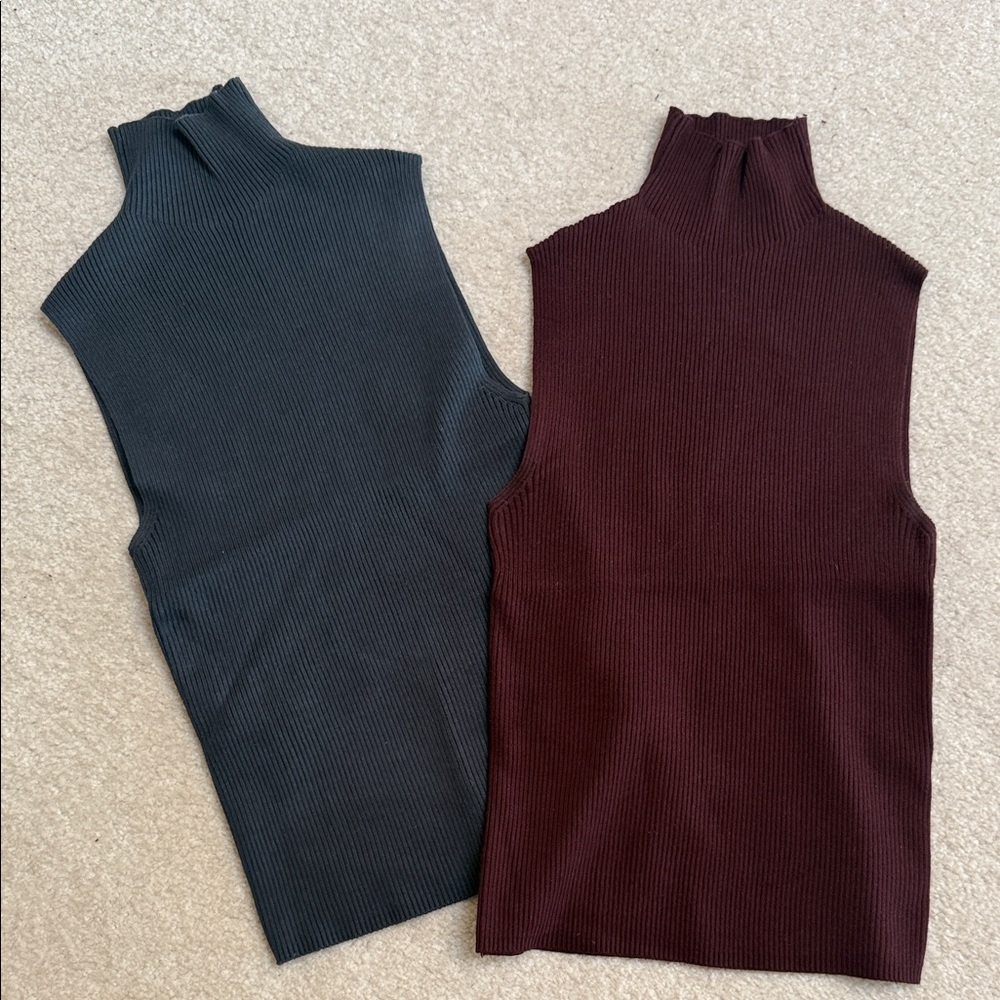 Zara Sleeveless Ribbed Mock Neck Sweater Top